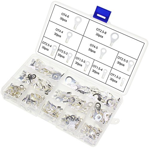 AuSL 300PCS Crimp Terminal Non_Insulated Ring Fork Connectors_ O_Type Terminals Cable Wire Terminals Connector Assortment Kit_ Crimp Electric Wire Terminals