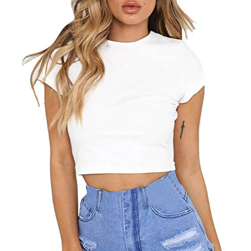 Hotkey Short Sleeve Shirts for Women_ Casual O_Neck Solid Color T_Shirts Top Tee T_Shirt Tops Blouse White