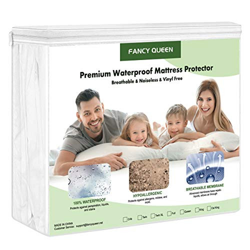 FANCY QUEEN Bedding Waterproof Mattress Protector_ 100 Percent  Cotton Terry Hypoallergenic Mattress Pad Cover Fitted 8 inch _18 inch  Deep_ Breathable  and  Noiseless Mattress Protection Cover_ Vinyl Free