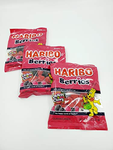 Haribo Berries 3 Pack _ Chewy and Crunch _ 4oz bags