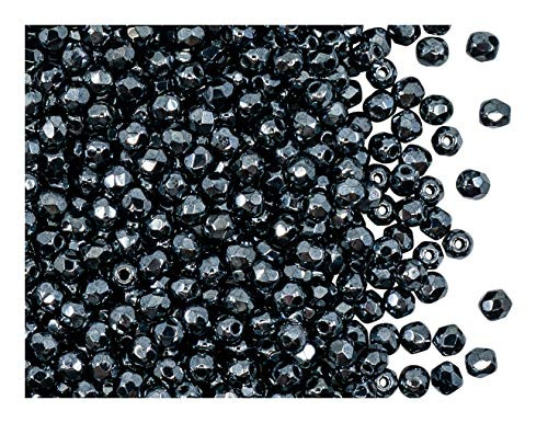 100 pcs Czech Fire_Polished Faceted Glass Beads Round 3mm Jet Hematite