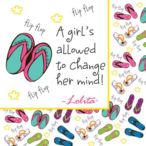 C.R. Gibson 20 Count_ 3_Ply_ Paper Beverage Napkin_ by Lolita_ Measures 6.5 inch  x 6.5 inch  _ Flip Flops