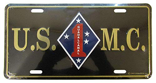Marines U.S.M.C. 1st Marine Div Division Black Aluminum Metal 6 inch x12 inch  License Plate Car Tag Made in USA