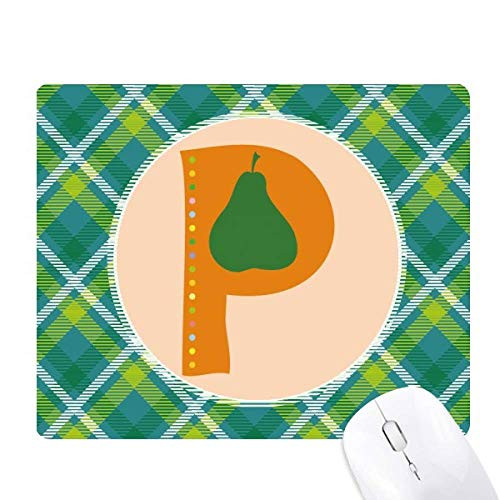 P Alphabet Pear Fruit Cute Pattern Green Lattices Grid Pixel Mouse Pad