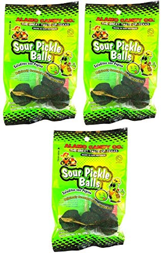 Alamo Candy Sour Pickle Balls_ 1 Ounce_ Pack of 3