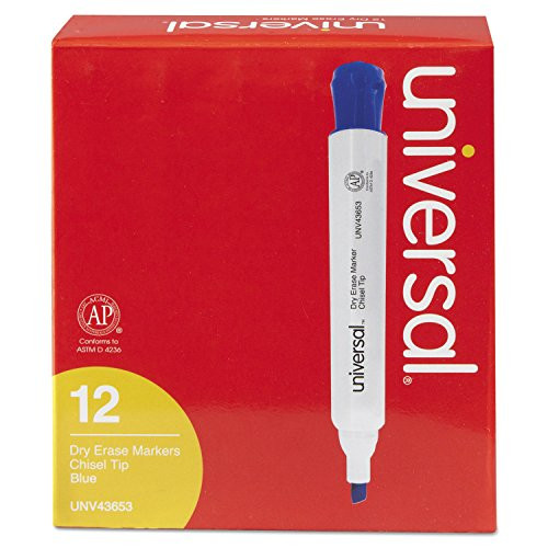 Universal 43653 Dry Erase Marker_ Chisel Tip_ Blue_ Dozen