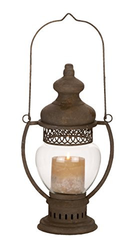 Deco 79 Metal Glass Lantern, 14 by 8-Inch