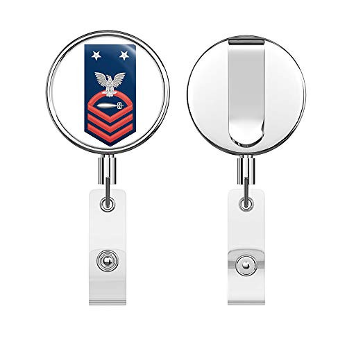 US Navy Master Chief Red E_9 Torpedoman's Mate TM Round ID Badge Key Card Tag Holder Badge Retractable Reel Badge Holder with Belt Clip