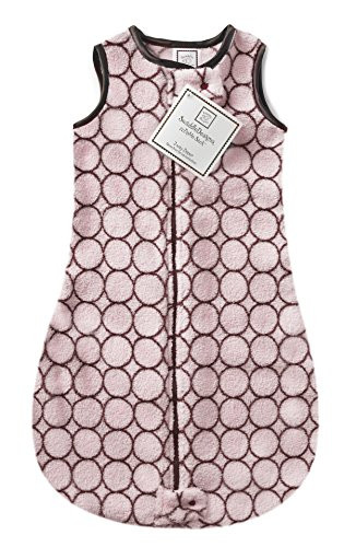 SwaddleDesigns Microfleece Sleeping Sack with 2-Way Zipper, Brown Mod Circles on Pastel Pink, 6-12MO