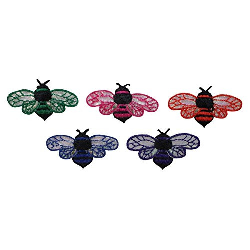 ID 1615A_E Lot of 5 Assorted Bee Patches Insect Bug Embroidered Iron On Applique