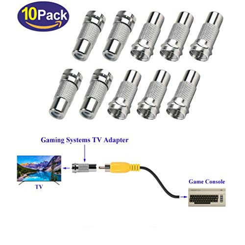 VISTRIC _10_Pack_ F_Type Male Plug to RCA Female Jack RF Video Cable Adapter for Atari 2600 7800 5200 400 800_ Sega Coleco Intellivision Commodore Game Systems