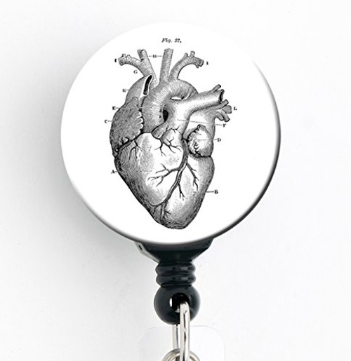Vintage Heart _ Retractable Badge Reel with Swivel Clip and Extra_Long 34 inch Cord _ Badge Holder Cardiology Cardiologist CCU