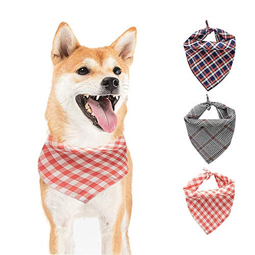 Pet Dog Bandanas Plaid Handkerchiefs Triangle Bibs Scarf_ Washable Adjustable Accessories for Small and Medium Dog 3pcs _Mult Plaid 1_ Small_