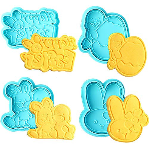 SQHOHO 4Pcs Easter Egg Bunny Plunger Cookie Cutter Cookie Stamp For Biscuit Mold Baking Tools Cake Decorating _B_