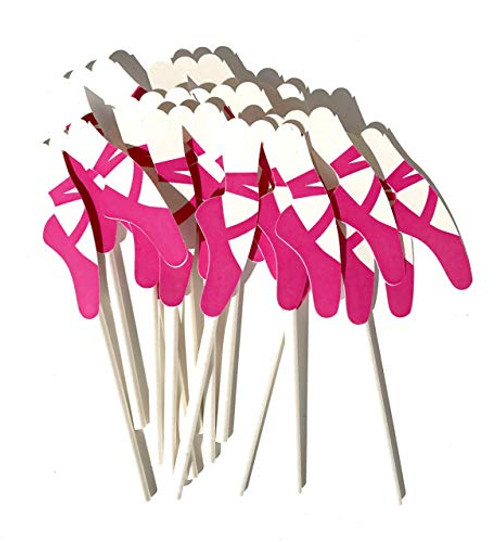 Ballerina Cupcake Toppers 12 pcs_ Pink Ballet Cake Picks_ Baby Shower_ Birthday Party Decorations Supplies_ Slippers Themed 
