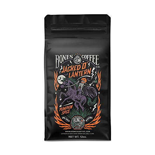 Bones Coffee Company Flavored Coffee Beans_ Jacked 'O' Lantern Pumpkin Spice Whole Bean Coffee for Cold Brew Coffee_ Low Acid Medium Roast Gourmet Coffee Beans _Whole Bean_