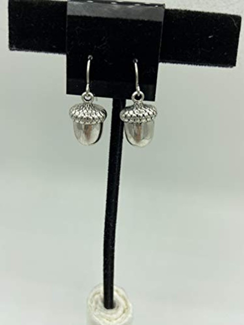 Silvertone 3D Acorn Charm Dangle Earrings Pierced or Clip On Styles