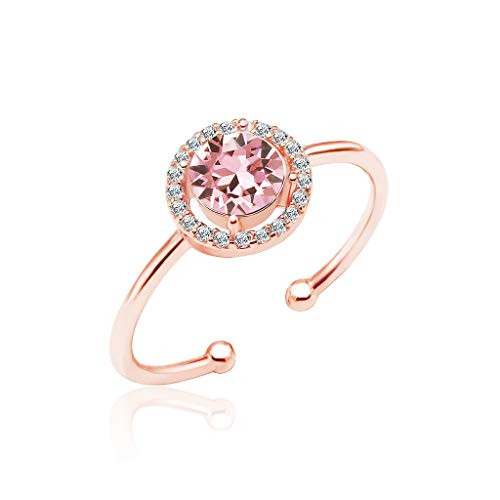 SolidSilver _ Sterling Silver Adjustable Rings Sizes 7_9 Made with a Round Solitaire Swarovski Crystal in Rose Gold Dipped _ Light Rose SolidSilver _ Sterling Silver Adjustable Rings Sizes 7_9 Made with a Round Solitaire Swarovski Crystal in Rose Gold Dipped _ Light Rose