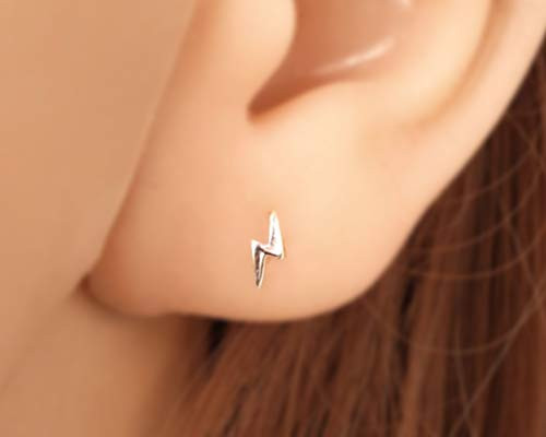 Sterling Silver Lightning Bolt Stud Earrings_ Tiny Studs_ Dainty Earrings