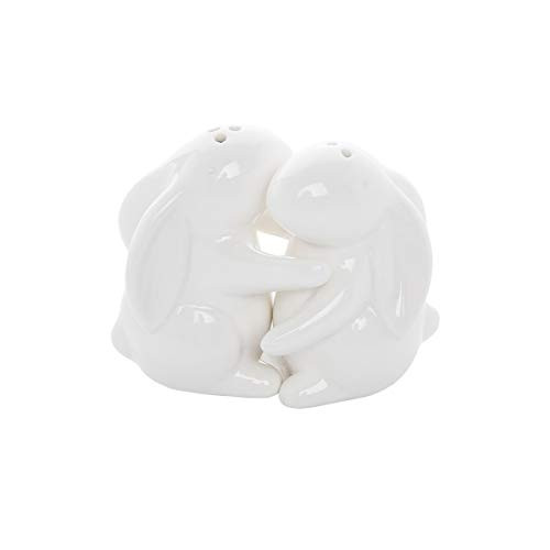 C and F Home Hug Easter Bunny Rabbit Salt  and  Pepper Shaker White