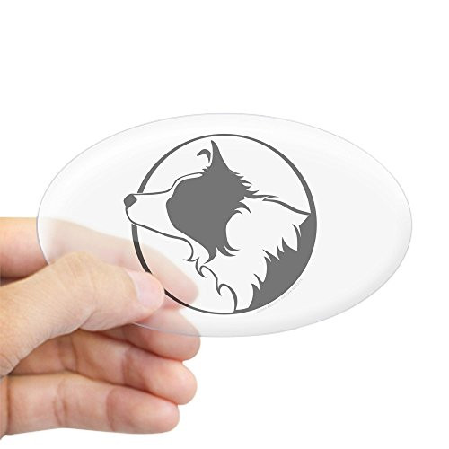 CafePress Border Collie Head B and W Oval Sticker Oval Bumper Sticker_ Euro Oval Car Decal