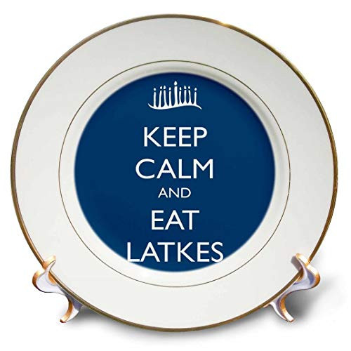 3dRose cp_163812_1 Keep Calm and Eat Latkes, Blue Porcelain Plate, 8"