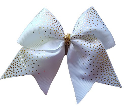 AZBOWS Cheer Bows White with Gold Bling Hair Bow
