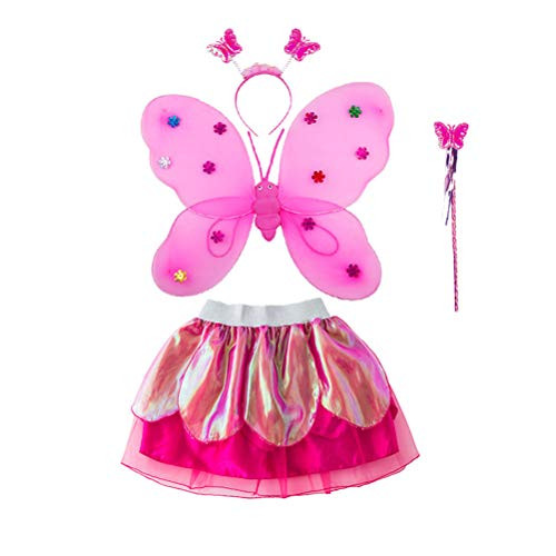 Amosfun Fairy Butterfly Costume_ Girls Fairy Wings Butterfly Costume Set_ Fairy Princess Tutu Wing Wand Set for Girls Dress up L