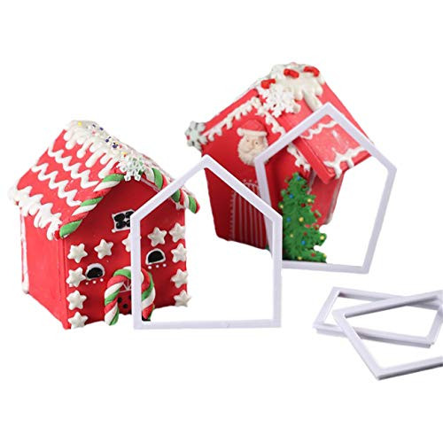 G.G.W 4PCS Christmas House Plastic Sugarcraft Sets Cup Cake Fondant Cookie Cutters Cake Decorating Plunger Cutters Icing Modelling Tool Cake Cutter Fondant Molds Cookie Tool