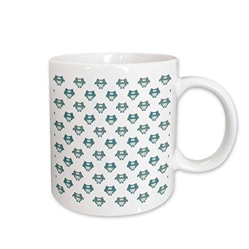 3dRose Teal Blue Owls Cute and Whimsical Art Birds Ceramic Mug, 15-Ounce
