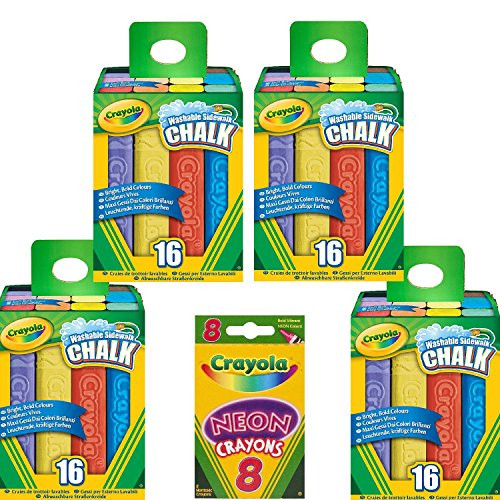 Crayola 64 Count Sidewalk Chalk Bundle with Box of Neon Crayons