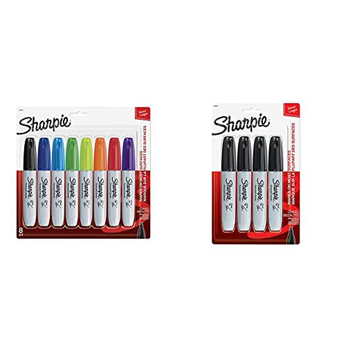 Sharpie 38250PP Permanent Markers_ Chisel Tip_ Assorted Colors_ 8_Count  and  Permanent Markers_ Chisel Tip_ Black_ 4 Count
