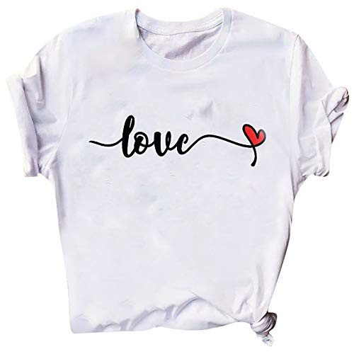 Hotkey Short Sleeve Shirts for Women_ Fashion Valentine's Day Love Letter Print Solid Color T_Shirts O_Neck Shirts Red