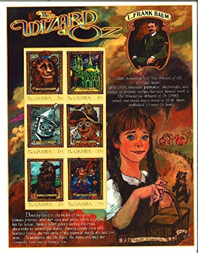 Imperial Mint The Wizard of Oz 100th Anniversary L. Frank Baum _ Gambia Stamp Sheet of 6 Stamps