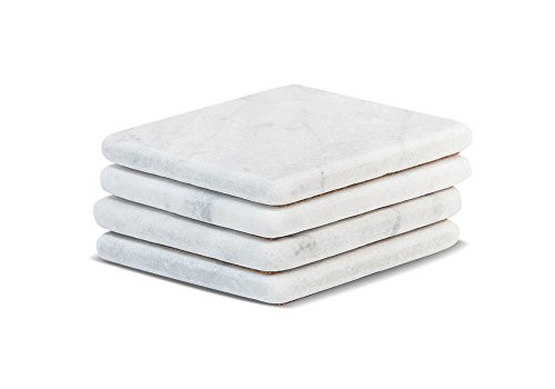 Marble Coasters  White Carrara Marble Stone Coasters with Cork Backing Set of 4