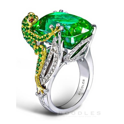 Panwa Jewelry 6.8CT Emerald Frog 925 Silver Women Jewelry Wedding Engagement Ring Size 6_10 _7_