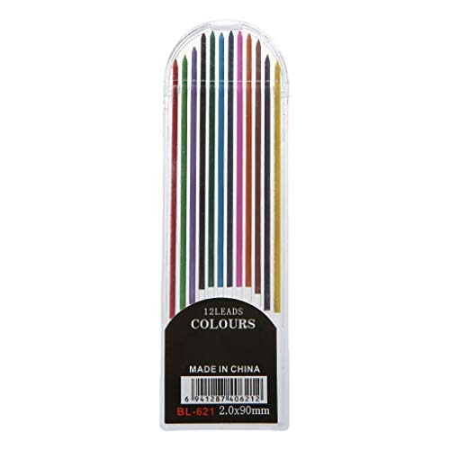 J_FEIFEI 12Pcs 2.0 Mm Mechanical Pencil Colors 2B Lead Refills Draft Drawing Writing Crafting Art Sketching School Stationery Office Supply
