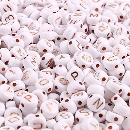 Yochus 1000pcs White Round Acrylic Alphabet Beads 4x7mm Rose Gold Letter A_Z Beads for Jewelry Making and DIY Bracelets_ Necklaces_ Key Chains Yochus 1000pcs White Round Acrylic Alphabet Beads 4x7mm Rose Gold Letter A_Z Beads for Jewelry Making and DIY Bracelets_ Necklaces_ Key Chains