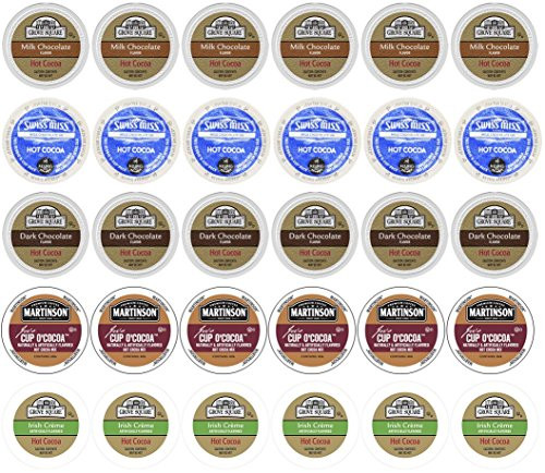 30-count Variety Hot Chocolate Cocoa Cup Sampler for Keurig K-cup Brewers - Swiss Miss, Grove Square and Martinson's