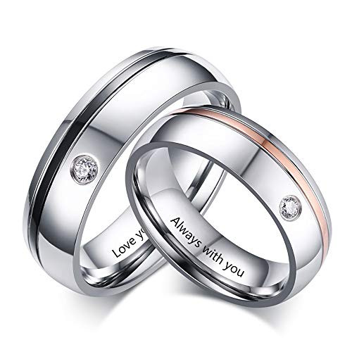 Molywoo Personalized Mens and Womens Couple Rings Set Promise Rings for Her and Him Stainless Steel Engagement Wedding Rings Band Set Engraved Names Rings for Mens Womens _Womens _1pcs__