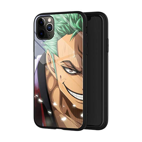 Phone Case Compatible with iPhone 11_ Anime One Piece Zoro Pattern Tempered Glass Back Cover Soft TPU Anti Scratch Bumper Design Phone Cases 6.1 inch _B_