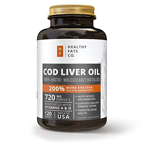 Premium Cod Liver Oil Softgels Reinforced with Vitamin A & D and Best for Omega 3 Fatty Acids, EPA and DHA by the Healthy Fats Co.