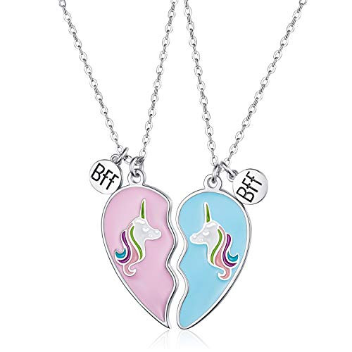 2 Pieces Unicorn Half Heart BFF Necklace Friend Necklace for Friendship Birthday Gifts