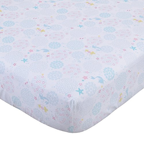 Disney Ariel Sea Princess Crib Sheet, White/Blue/Pink/Gold