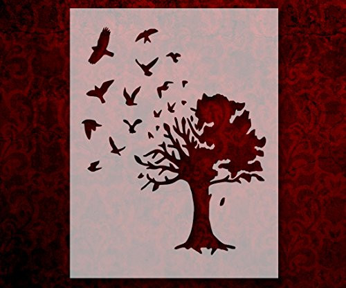 Birds Flying Out Large Country Tree 8.5 x 11 Inches Custom Stencil _3_
