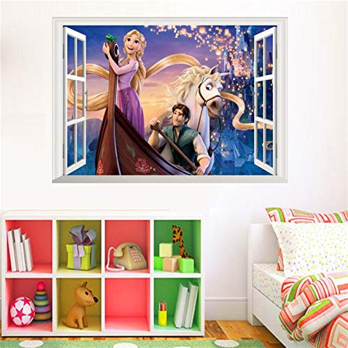 SEYMM Cartoon Rapunzel Wall Stickers for Kids Rooms Children Girl's Bedroom Decor Wall Decals 3D Window Sticker Poster Mural SEYMM _ Color   L 60x90 cm _