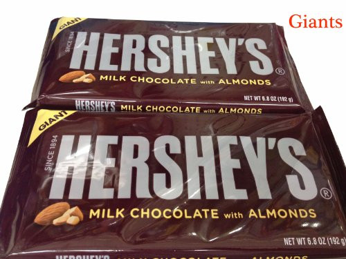 Hershey s Milk Chocolate with Almonds Giant Bars_ 6.8_Ounce Bar _Pack of 2_