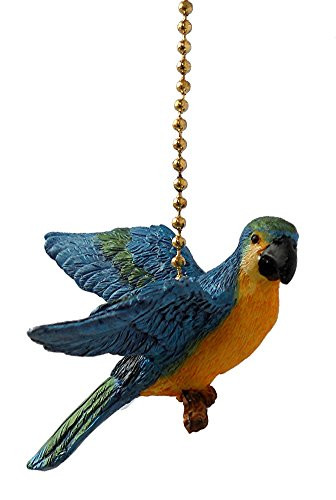 Blue Parrot Macaw Bird Resin Ceiling Fan Pull Chain Extender