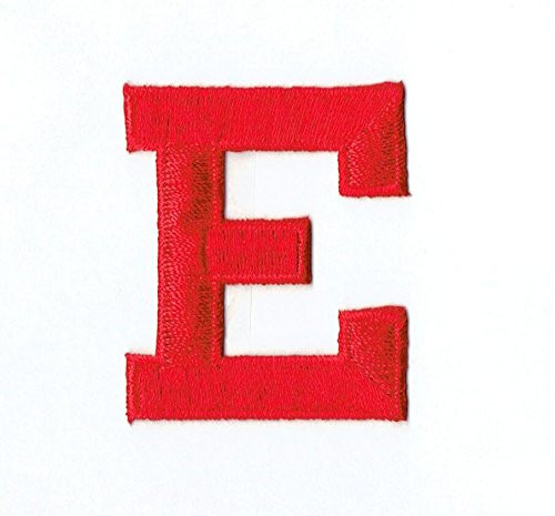 Alphabet Letter _ E _ Color Red _ 2 inch  Block Style _ Iron On Embroidered Applique Patch