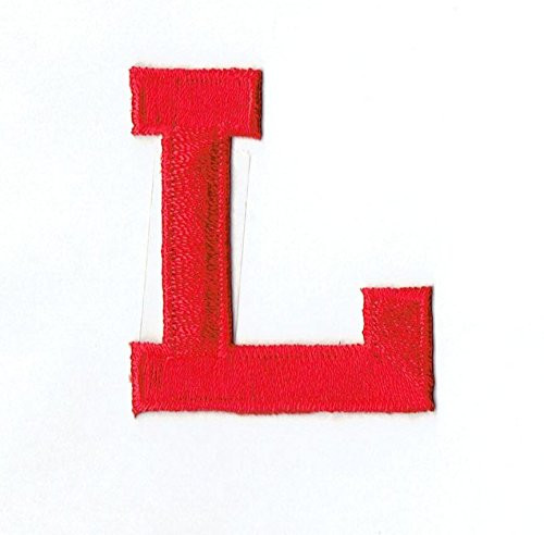 Alphabet Letter _ L _ Color Red _ 2 inch  Block Style _ Iron On Embroidered Applique Patch